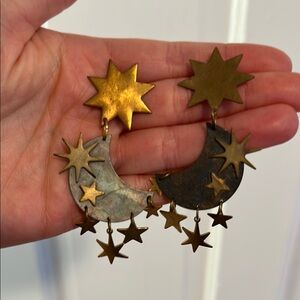 Gold and Bronze Star Moon Earrings